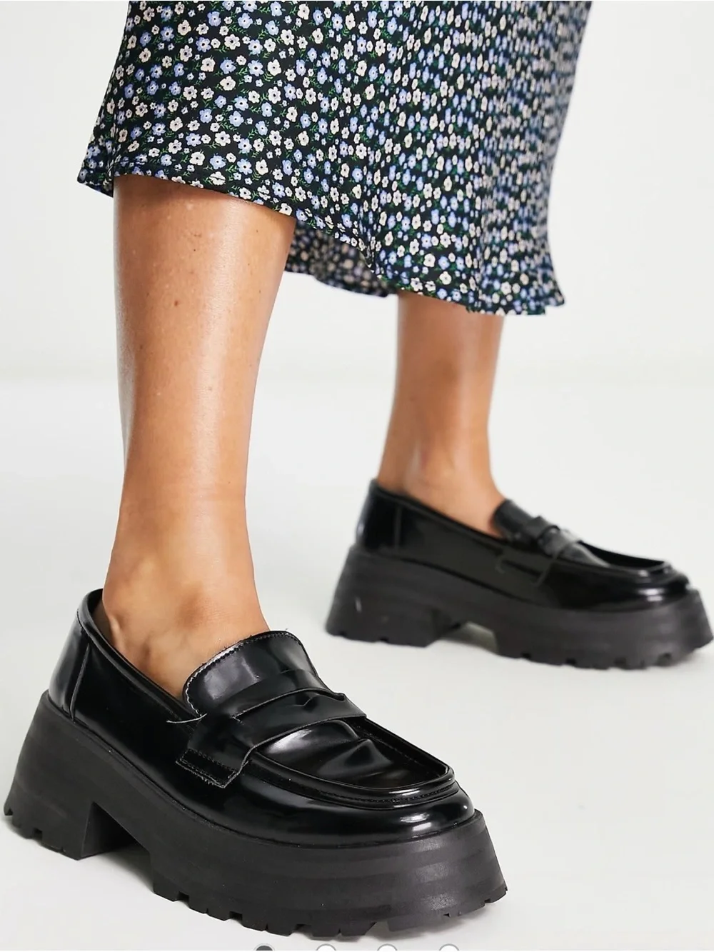 ASOS Design Black Patent Chunky Platform Loafers Lug Sole Women 7 Made In Italy
